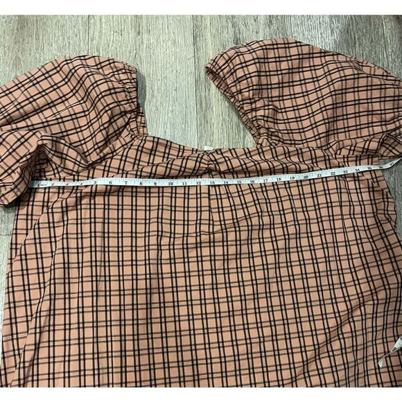 a.n.a Plaid Mini Dress Apricot 2X New Puff Sleeves - Picture 5 of 6